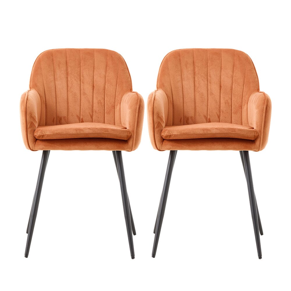 Dutch Velvet Dining Chair Black Metal Leg Pair Living and Home Orange 