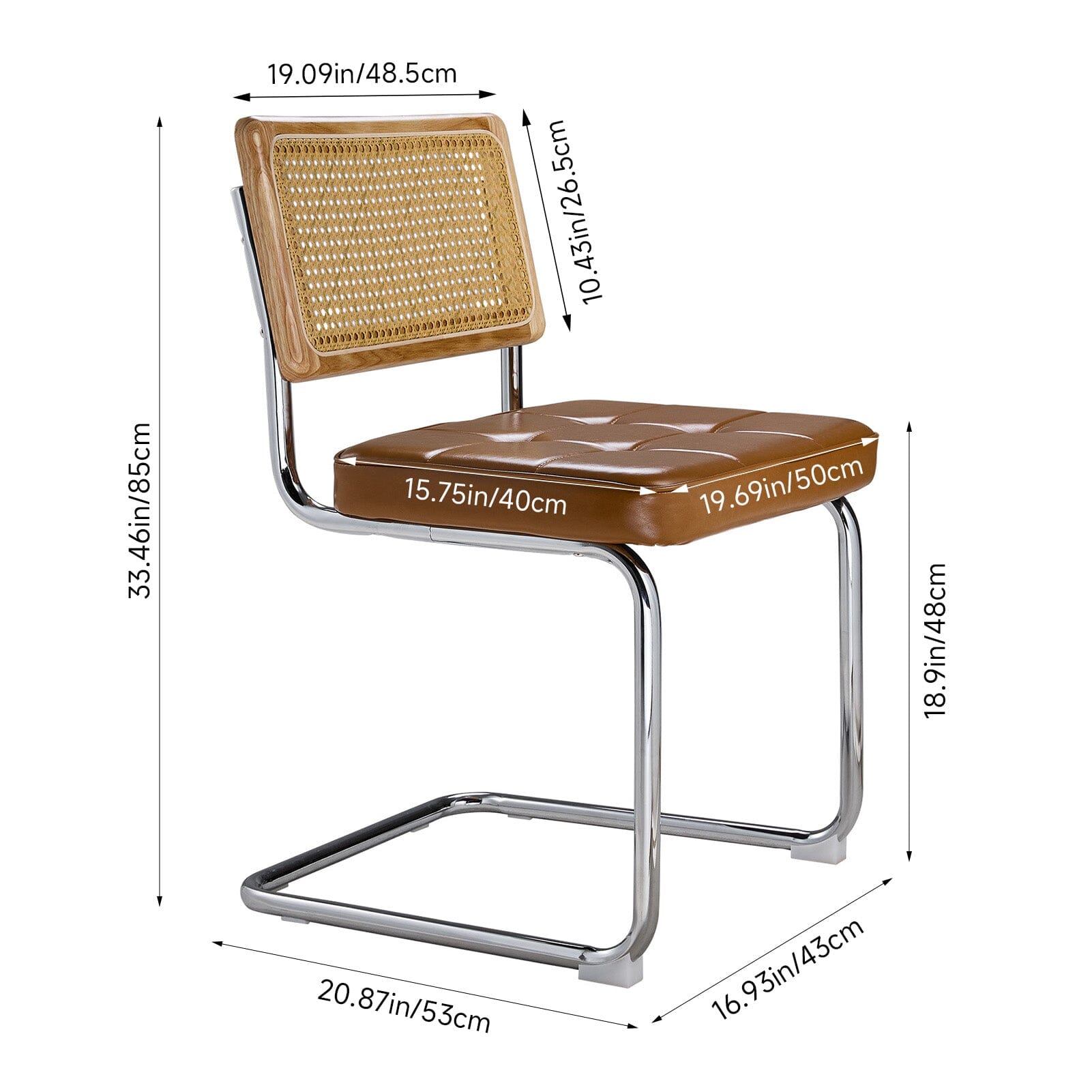 Rattan Back Dining Chair Metal Leg Pair Seating Living and Home 