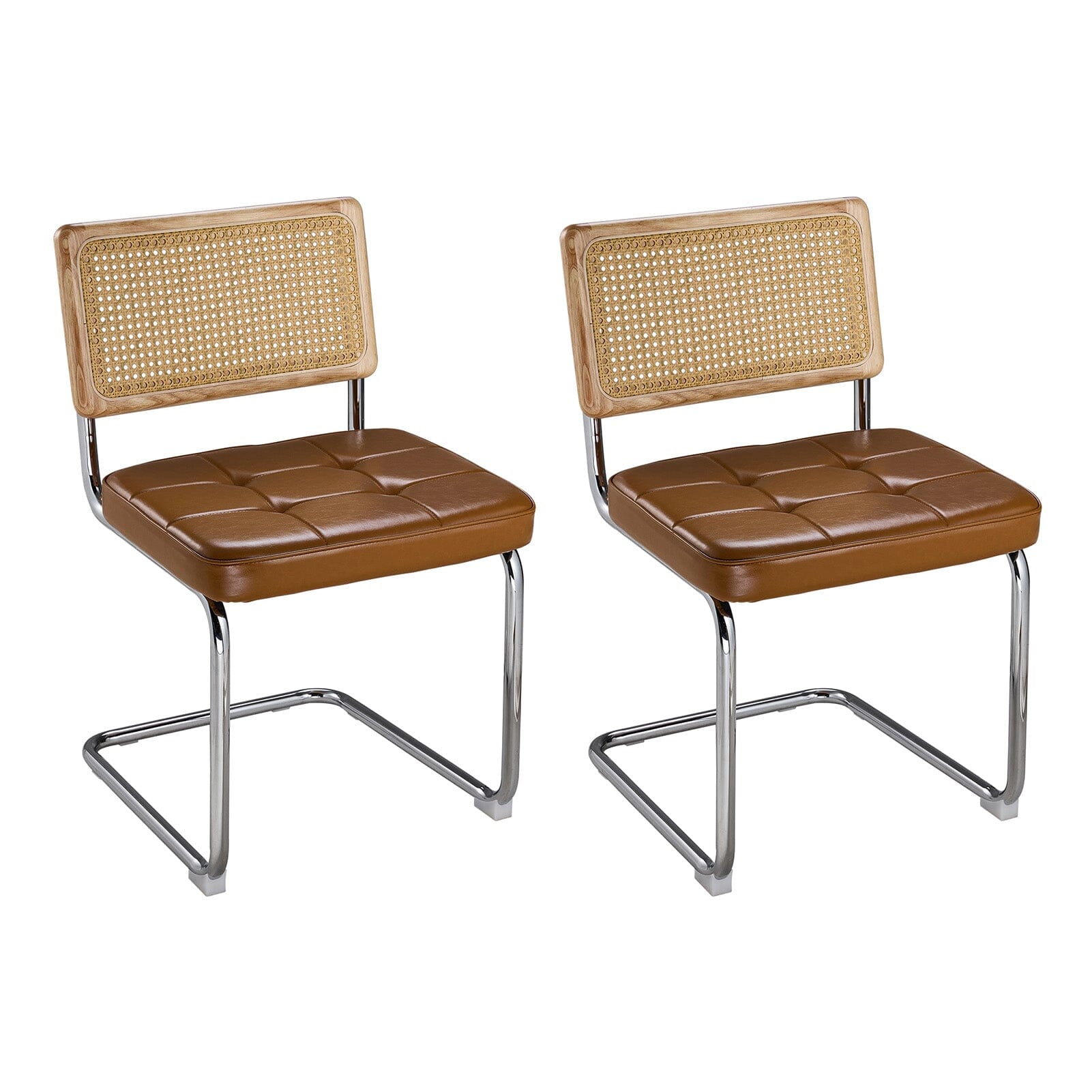 Rattan Back Dining Chair Metal Leg Pair Seating Living and Home Yellow Brown 