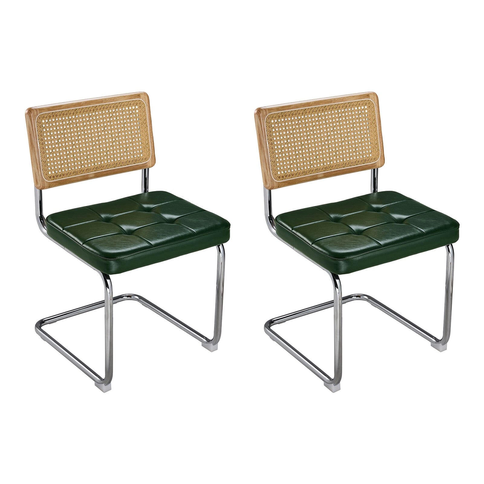 Rattan Back Dining Chair Metal Leg Pair Seating Living and Home Dark Green 