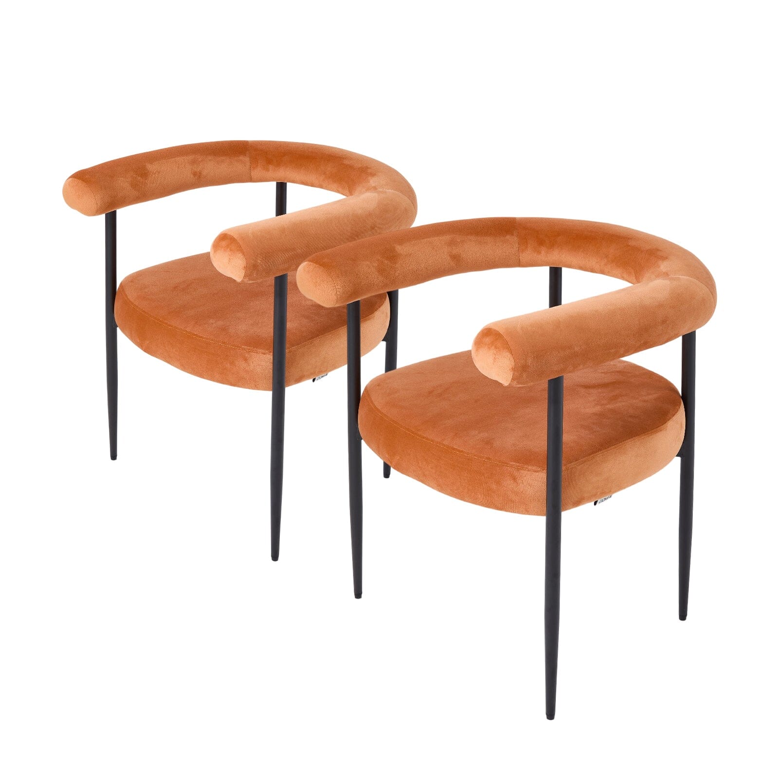 Velvet Dining Chair Set of 2 – Black Metal Legs Living and Home Dutch Velvet – Orange 