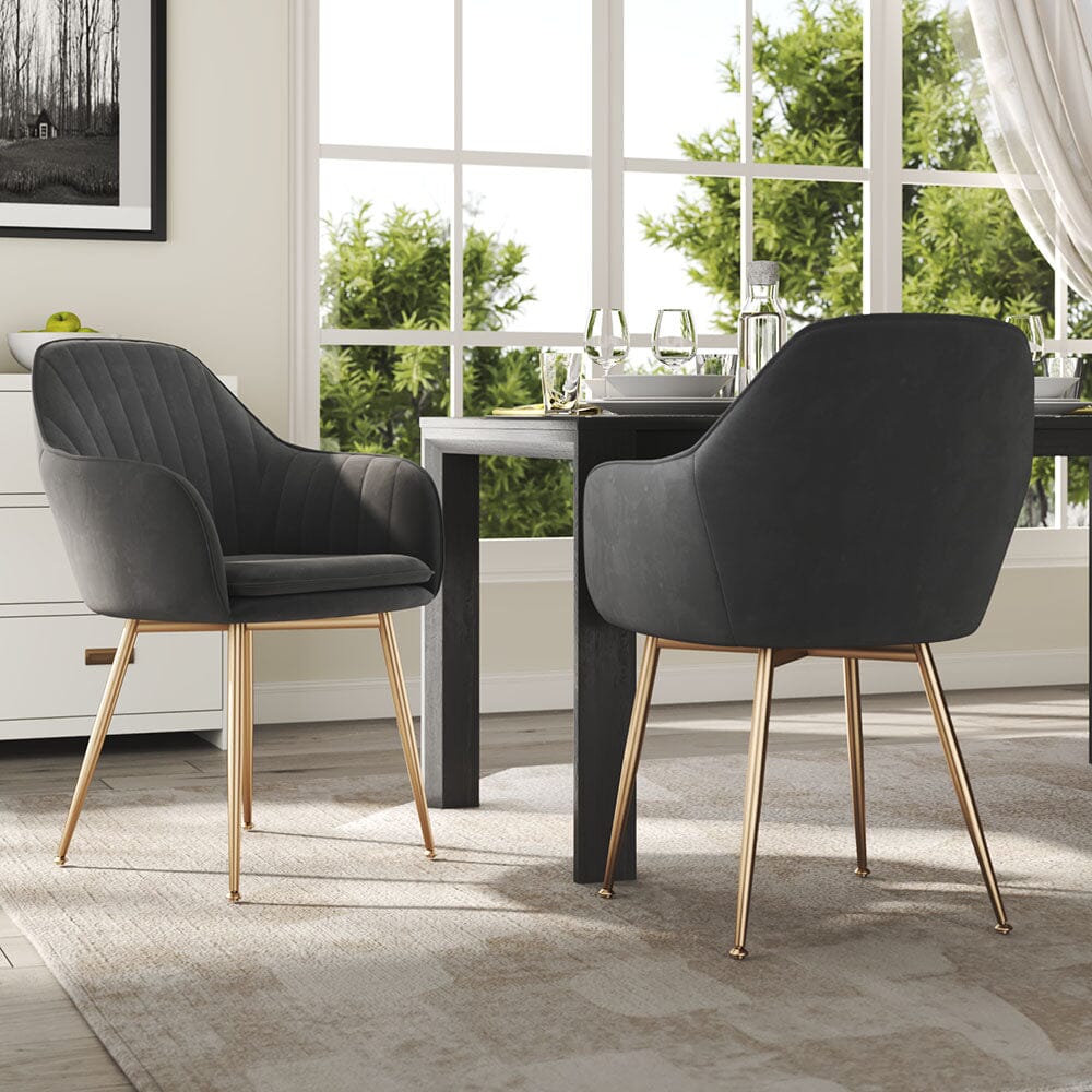 Velvet Dining Chair Set of 2 – Gold Metal Legs Living and Home 