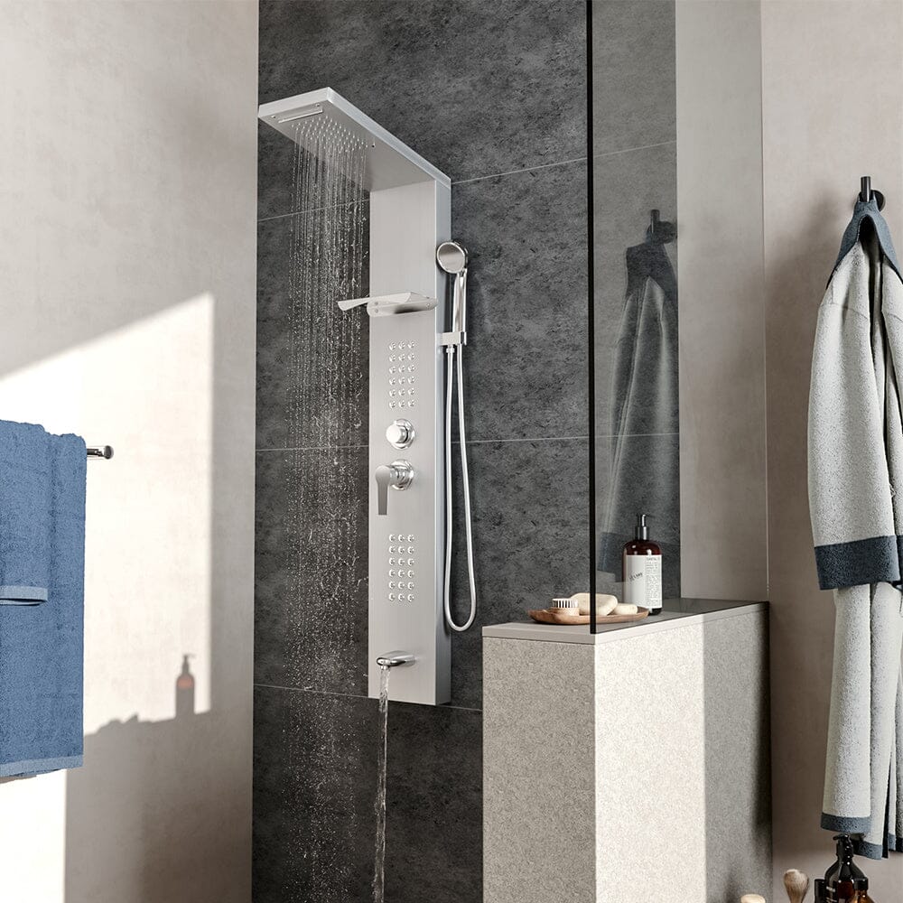 5 Function Silver Shower Panel Bathroom Shower System with Hand Shower Head Shower Systems Living and Home 