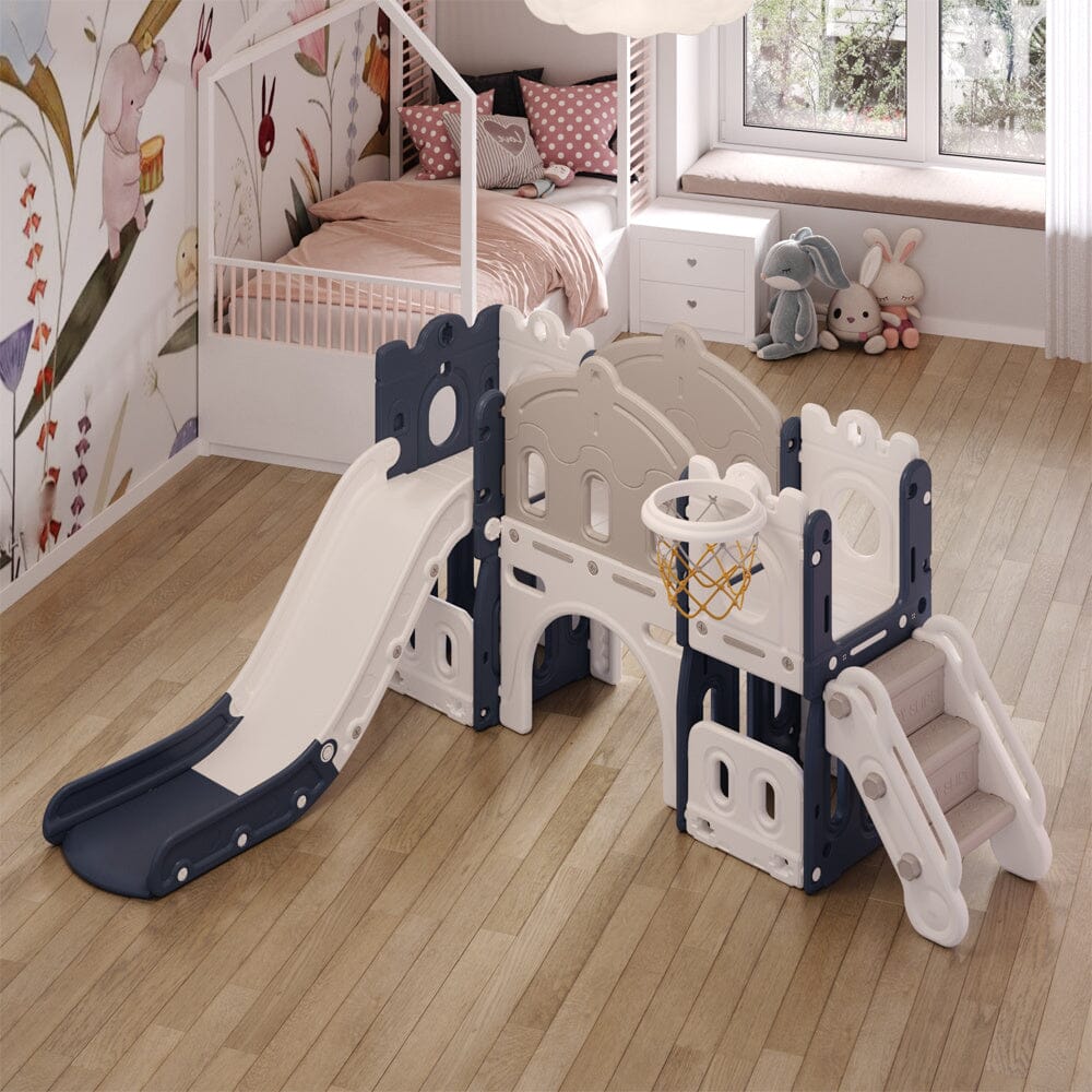Kids Playset with Slide Basket Hoop Indoor Toddler Playground Living and Home 