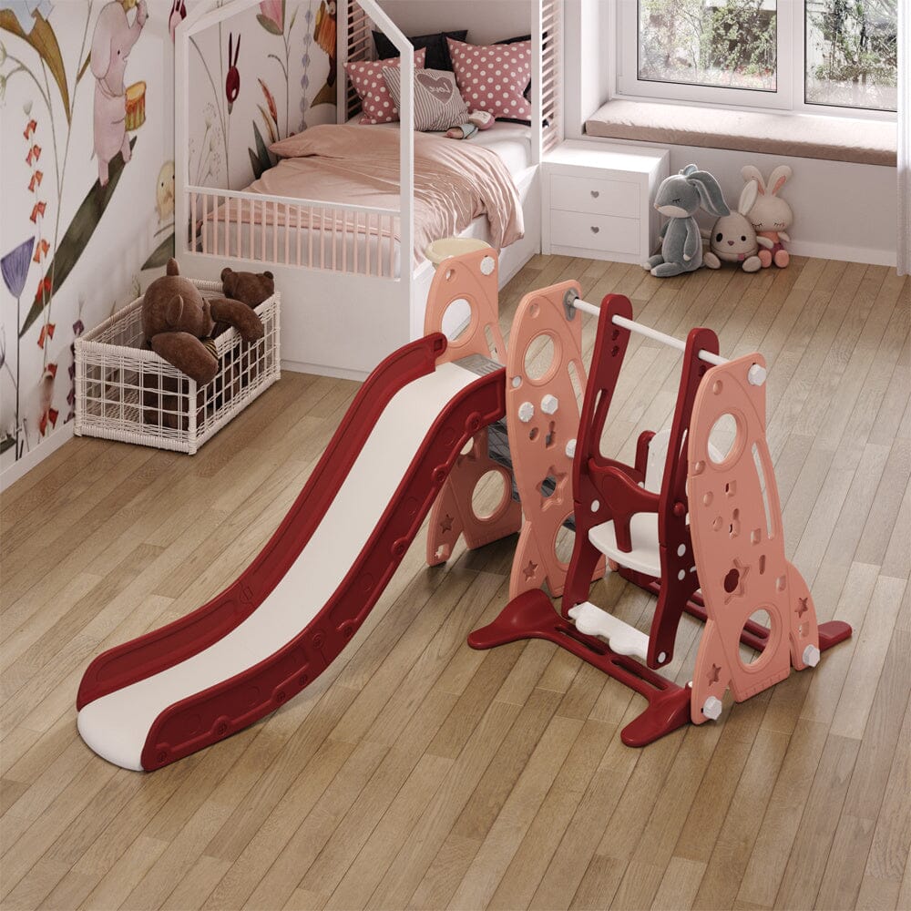 4-in-1 Toddler Climber and Swing Set with Basketball Hoop Kids Swing and Slide Set for Indoor Outdoor Playground Living and Home 