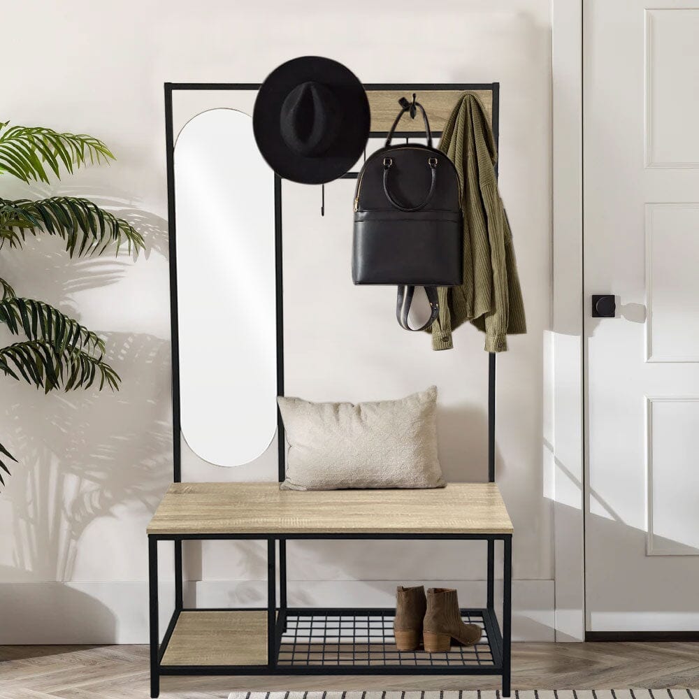 Coat Rack with Shoe Bench and Mirror Shelves & Racks Living and Home 