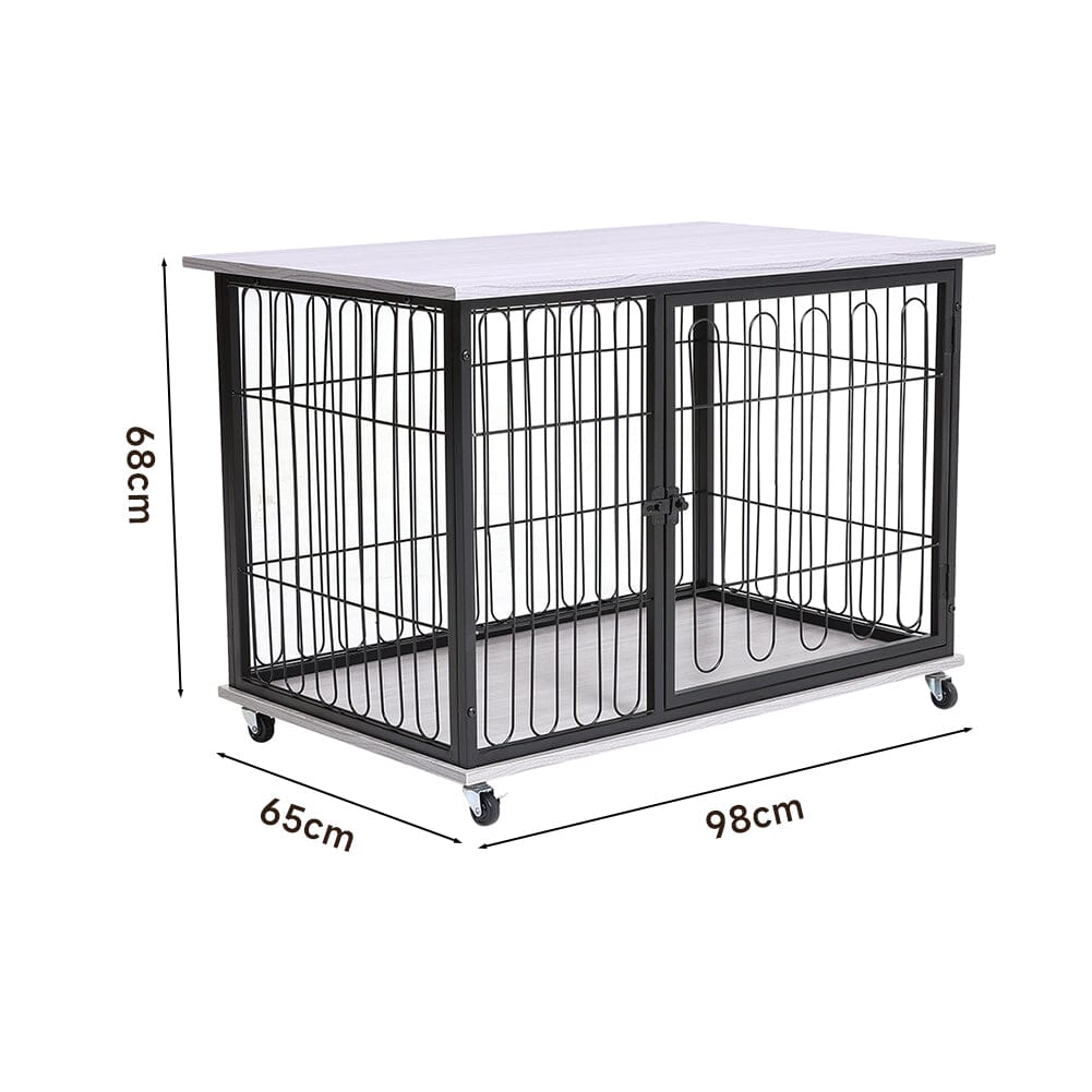 98cm W Wooden Wire Dog Crate with Tray for Small to MediumSized Dogs