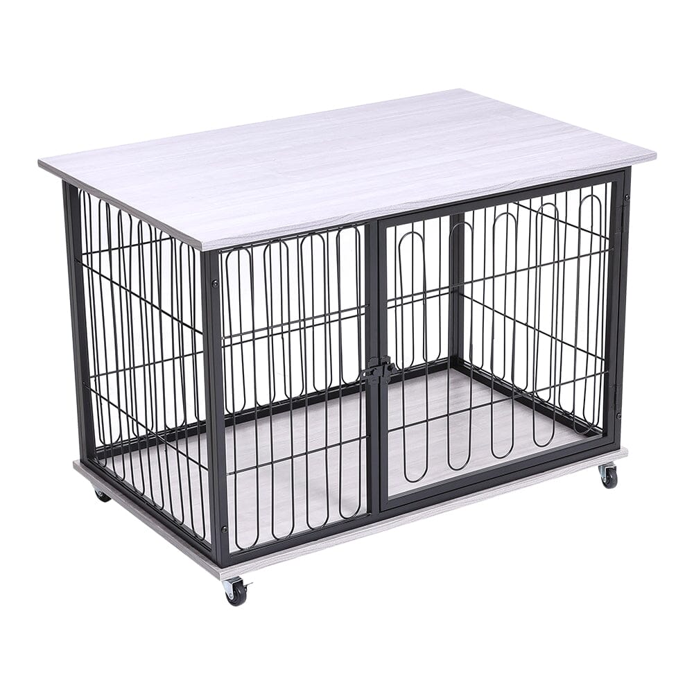 98cm W Wooden Wire Dog Crate with Tray for Small to MediumSized Dogs