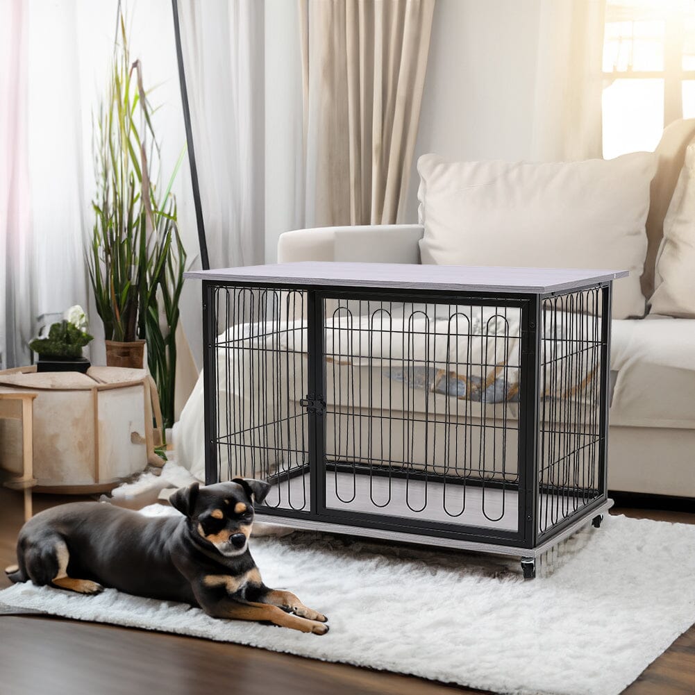 98cm W Wooden Wire Dog Crate with Tray for Small to MediumSized Dogs