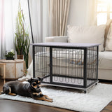 98cm W Wooden Wire Dog Crate with Tray for Small to Medium-Sized Dogs Dog Houses Living and Home 