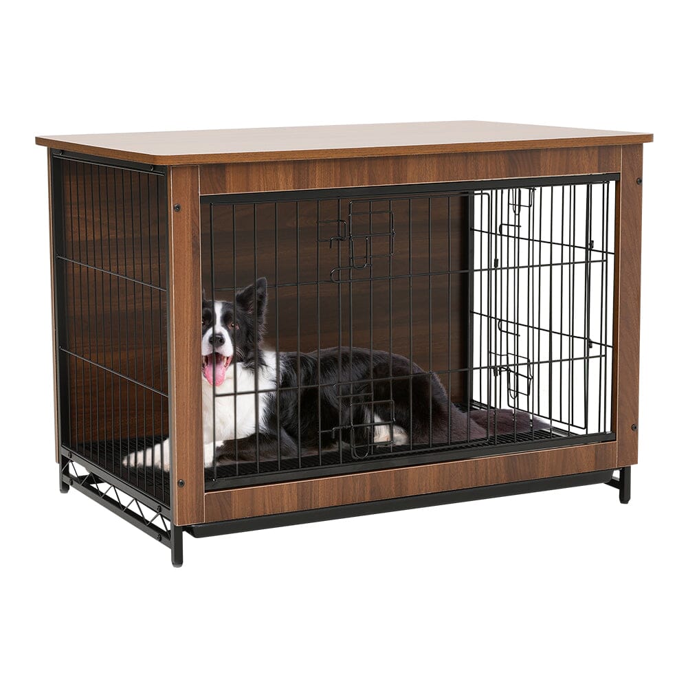 Brown Wooden Wire Dog Crate Pet Cage Living and Home