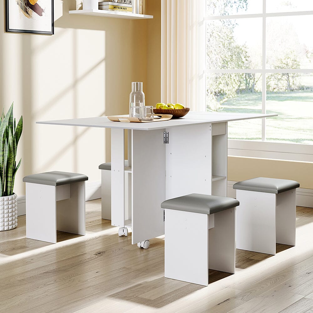 Versatile Expandable Dining Table Set include 360 Degree Rotating Chair and Drop Leaf Table