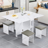 Versatile Expandable Dining Table Set include 360-Degree Rotating Chair and Drop-Leaf Table Dining Sets Living and Home Grey and White 