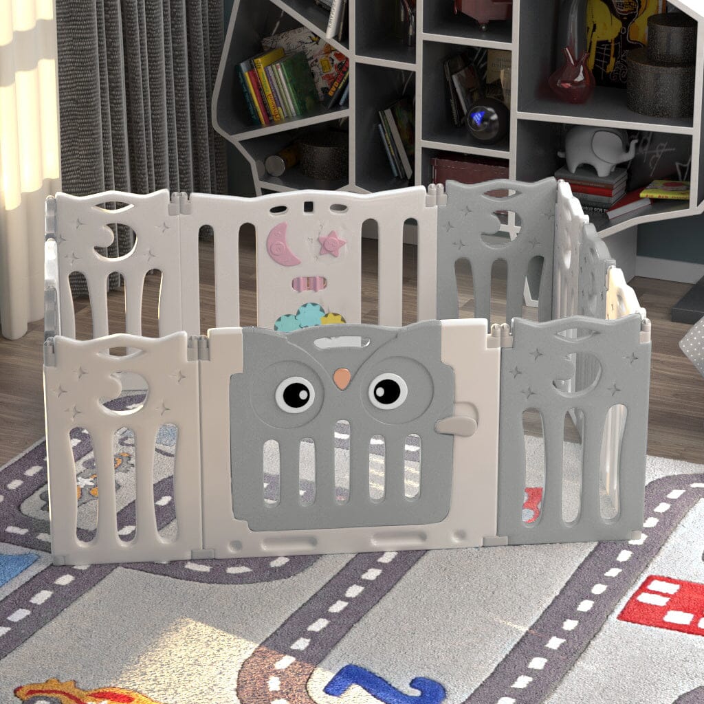 Owl Playpen with Crawling Mat and Ocean Balls Living and Home 143 x 143 x 63 CM 