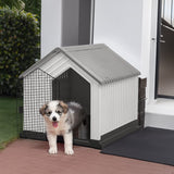 Waterproof Plastic Dog House Pet Kennel with Door Dog Houses Living and Home Small Grey+White 