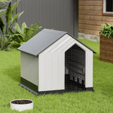 Waterproof Plastic Dog House Pet Kennel with Door Dog Houses Living and Home Large Grey+White 