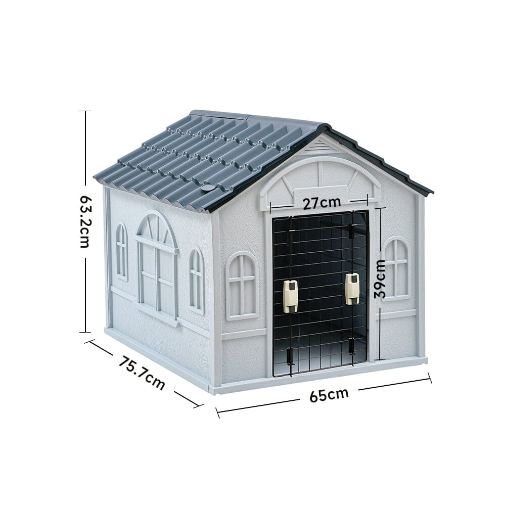 65cm W Grey Plastic Dog House Kennel with Steel Door Living and Home