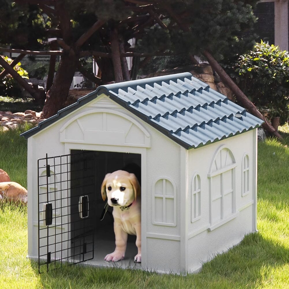 65cm W Grey Plastic Dog House Kennel with Steel Door Living and Home