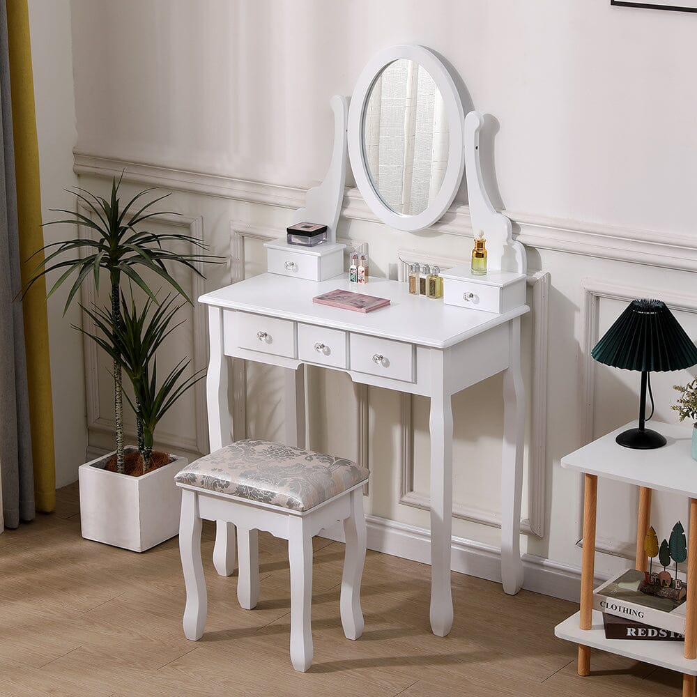 138.5cm H Makeup Vanity Desk with Mirror and Stool Dressing Tables Living and Home 
