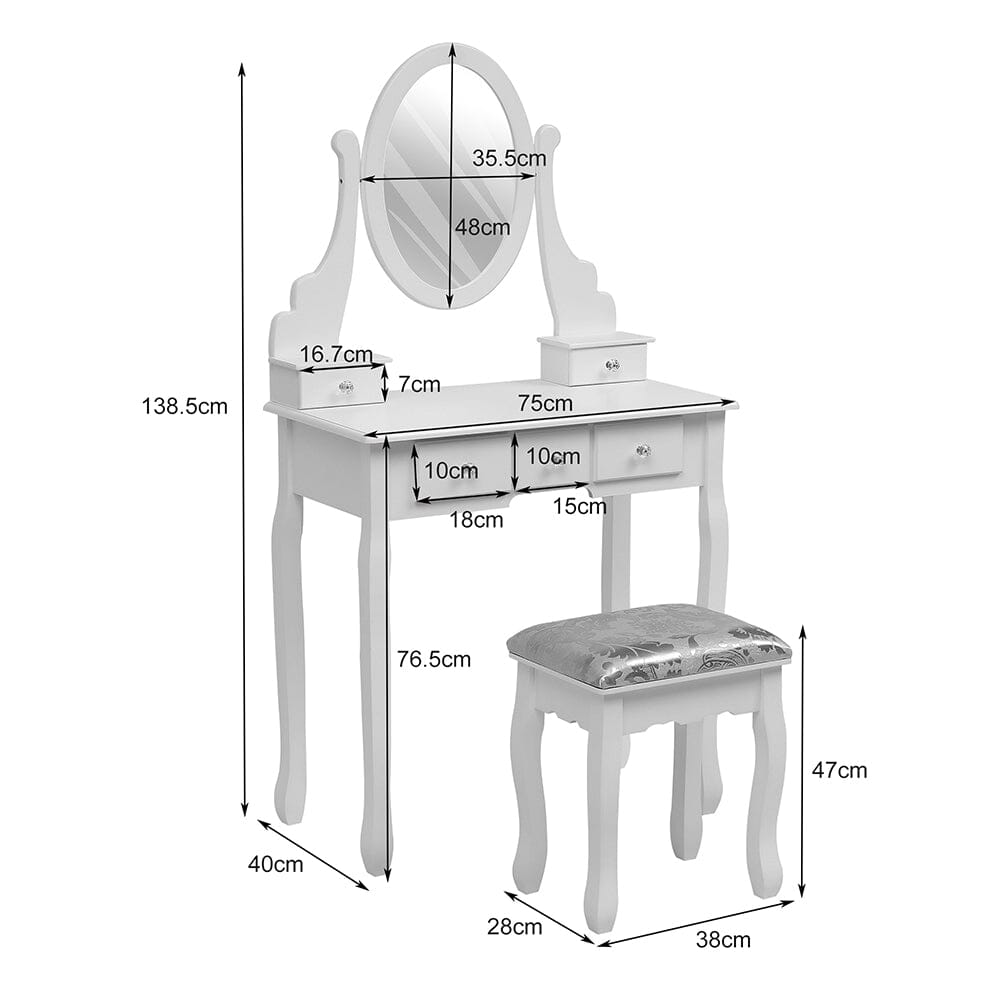 138.5cm H Makeup Vanity Desk with Mirror and Stool Dressing Tables Living and Home 