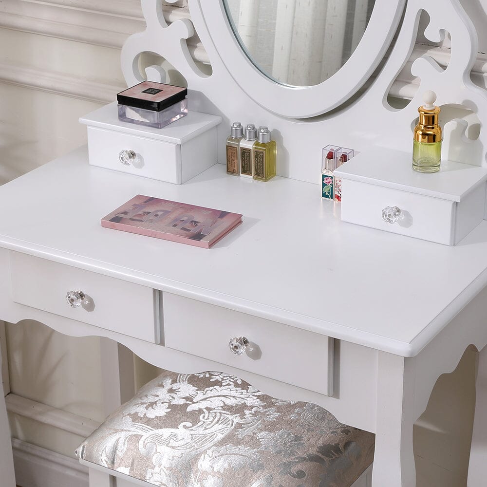 75cm W White Makeup Vanity Desk with Mirror and Stool Dressing Tables Living and Home 
