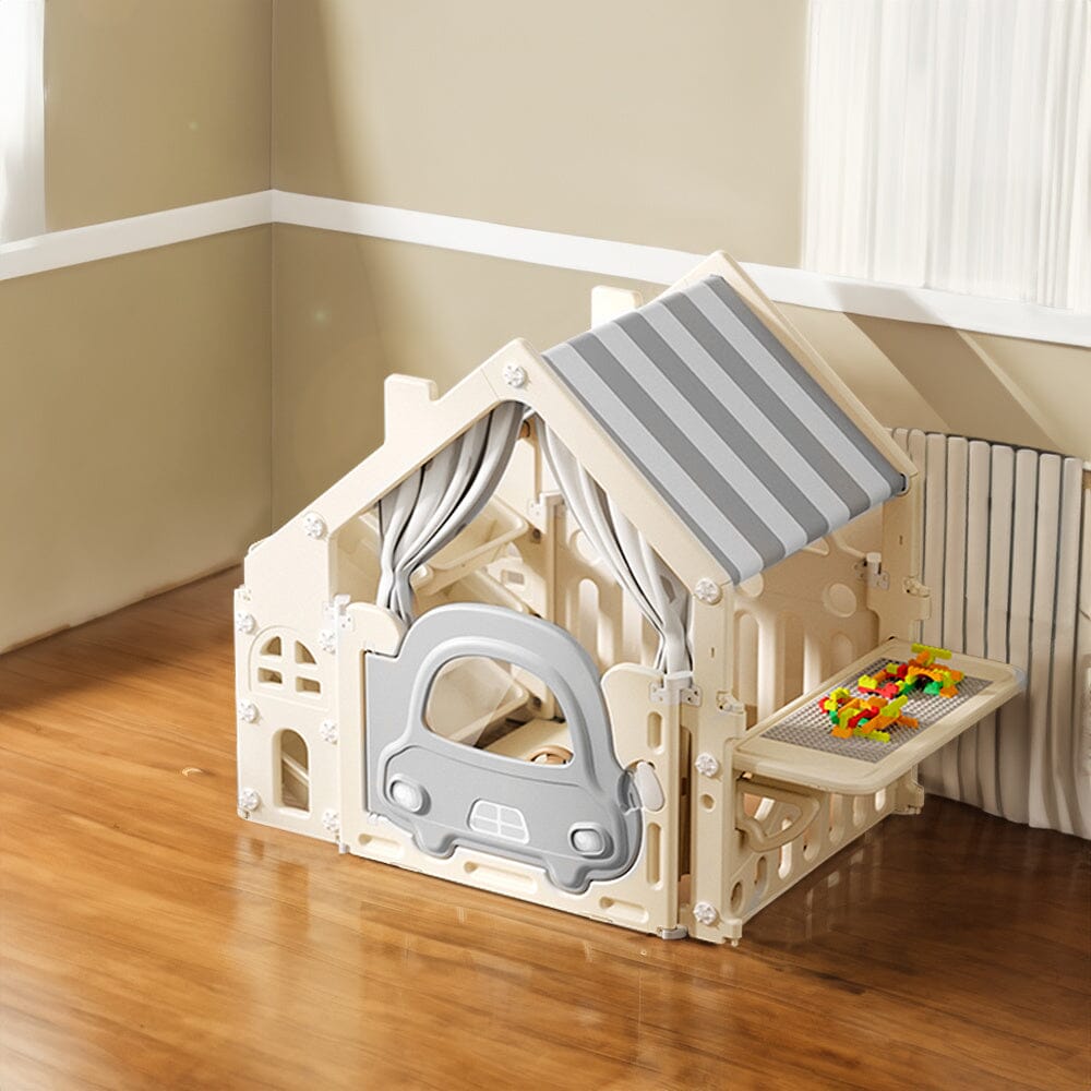 Kids Plastic Playhouse with Built-in Storage Rack and Building Block Table Living and Home 