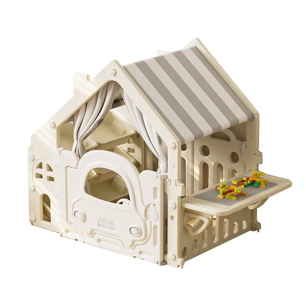 Kids Plastic Playhouse with Built-in Storage Rack and Building Block Table Living and Home 
