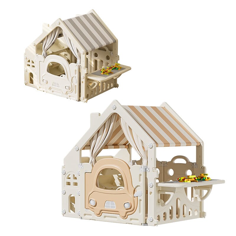 Kids Plastic Playhouse with Built-in Storage Rack and Building Block Table Living and Home 