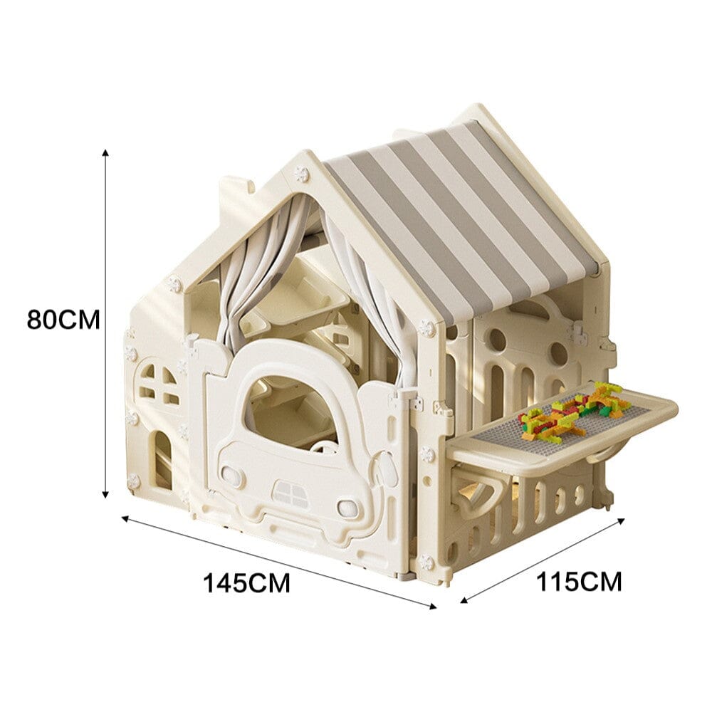 Kids Plastic Playhouse with Built-in Storage Rack and Building Block Table Living and Home 