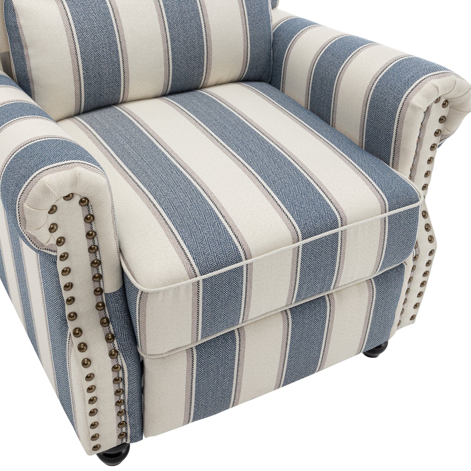 Stripe Linen Push Back Recliner Chair With Solid Wooden Legs Living and Home 