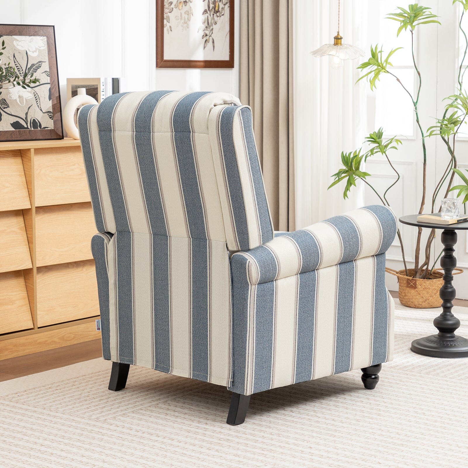 Stripe Linen Push Back Recliner Chair With Solid Wooden Legs Living and Home 