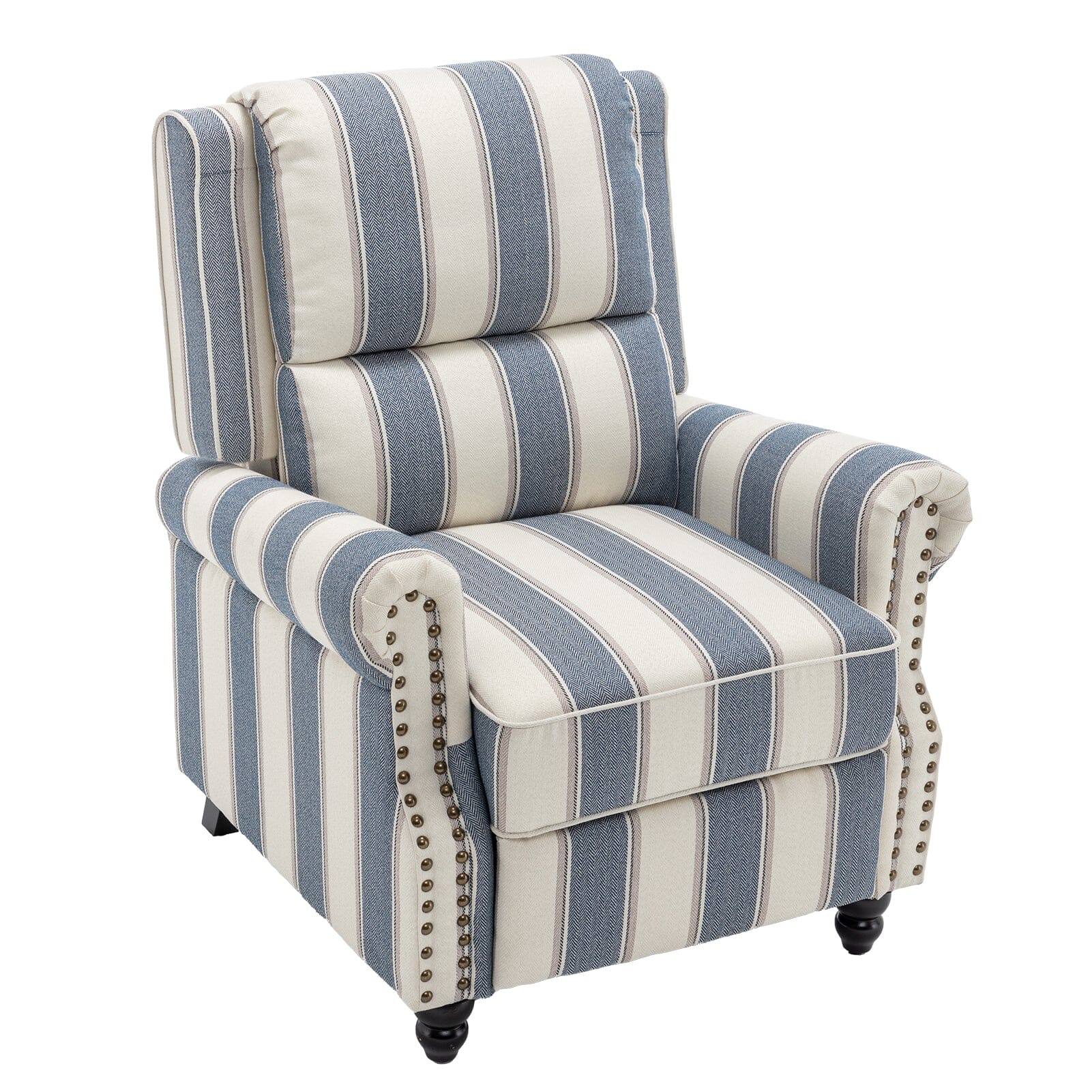 Stripe Linen Push Back Recliner Chair With Solid Wooden Legs Living and Home 