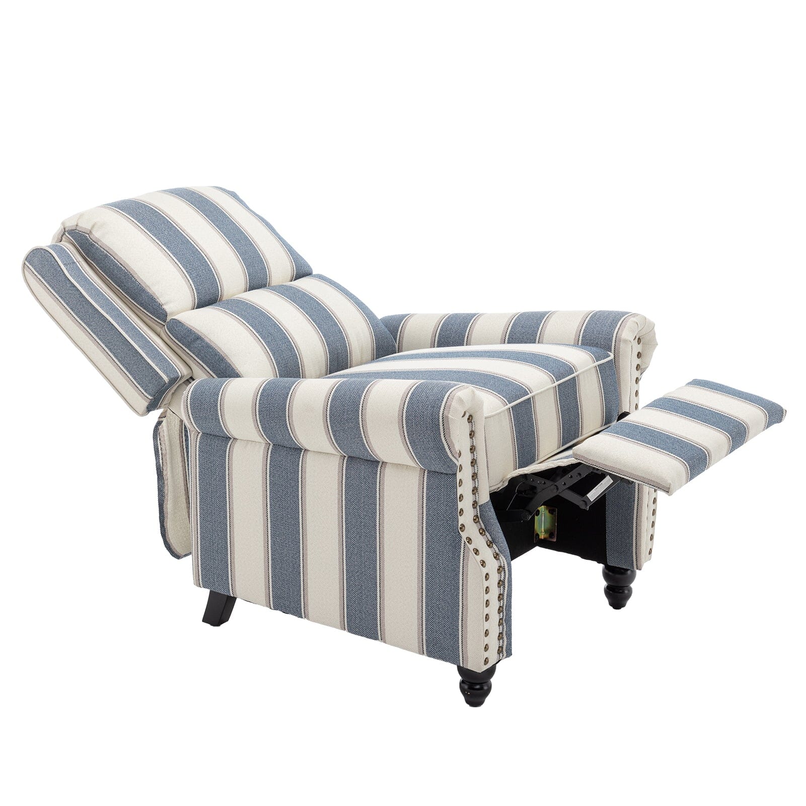 Stripe Linen Push Back Recliner Chair With Solid Wooden Legs Living and Home 
