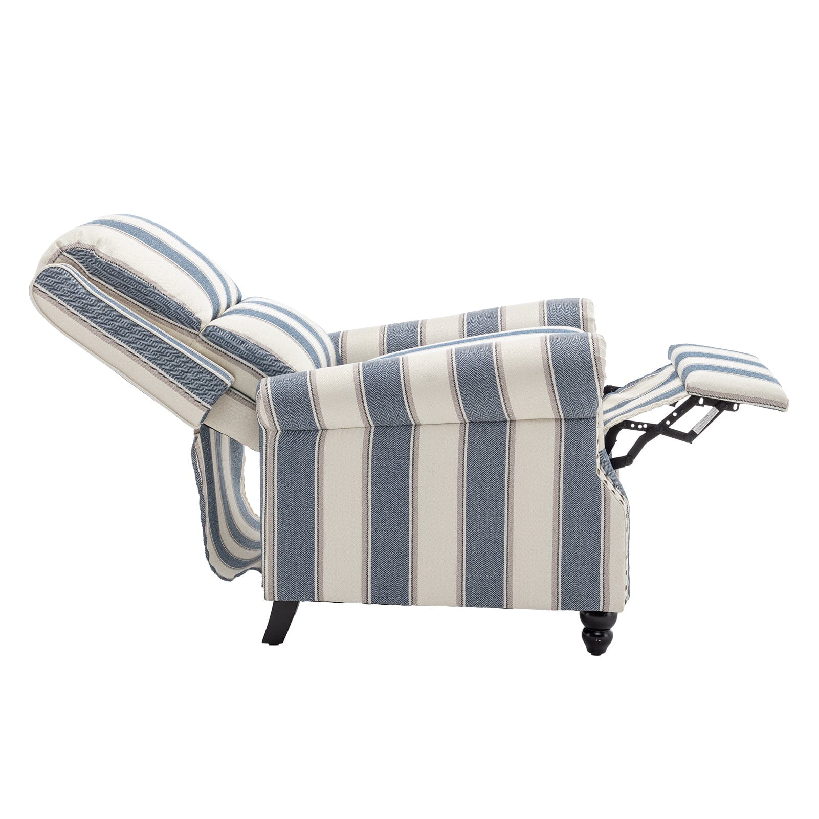 Stripe Linen Push Back Recliner Chair With Solid Wooden Legs Living and Home 