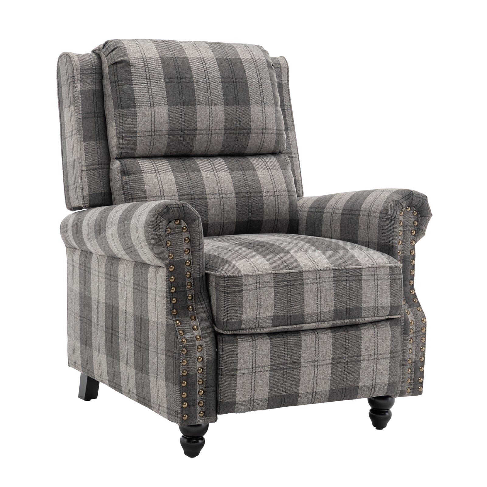 Stripe Linen Push Back Recliner Chair With Solid Wooden Legs Living and Home 