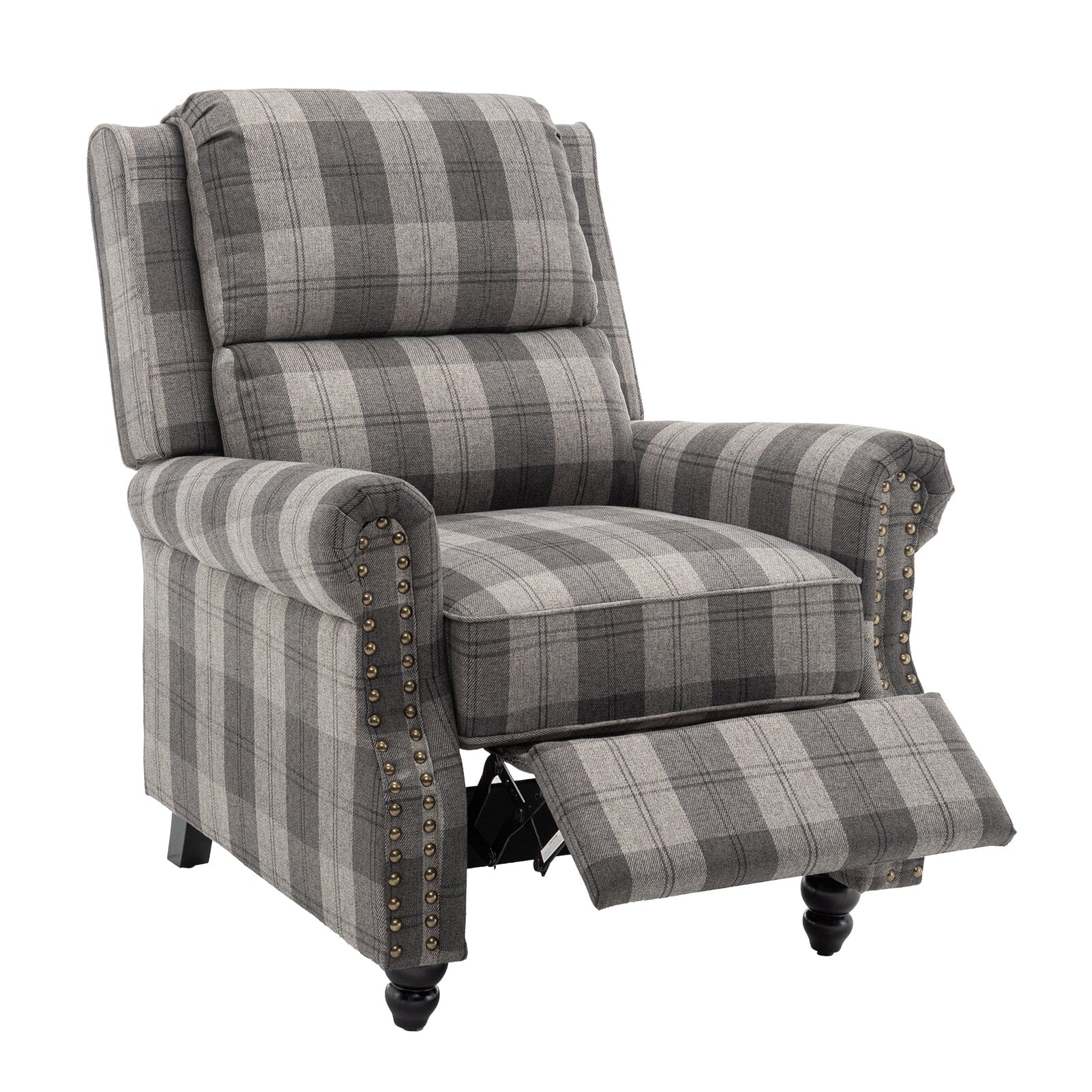 Stripe Linen Push Back Recliner Chair With Solid Wooden Legs Living and Home 