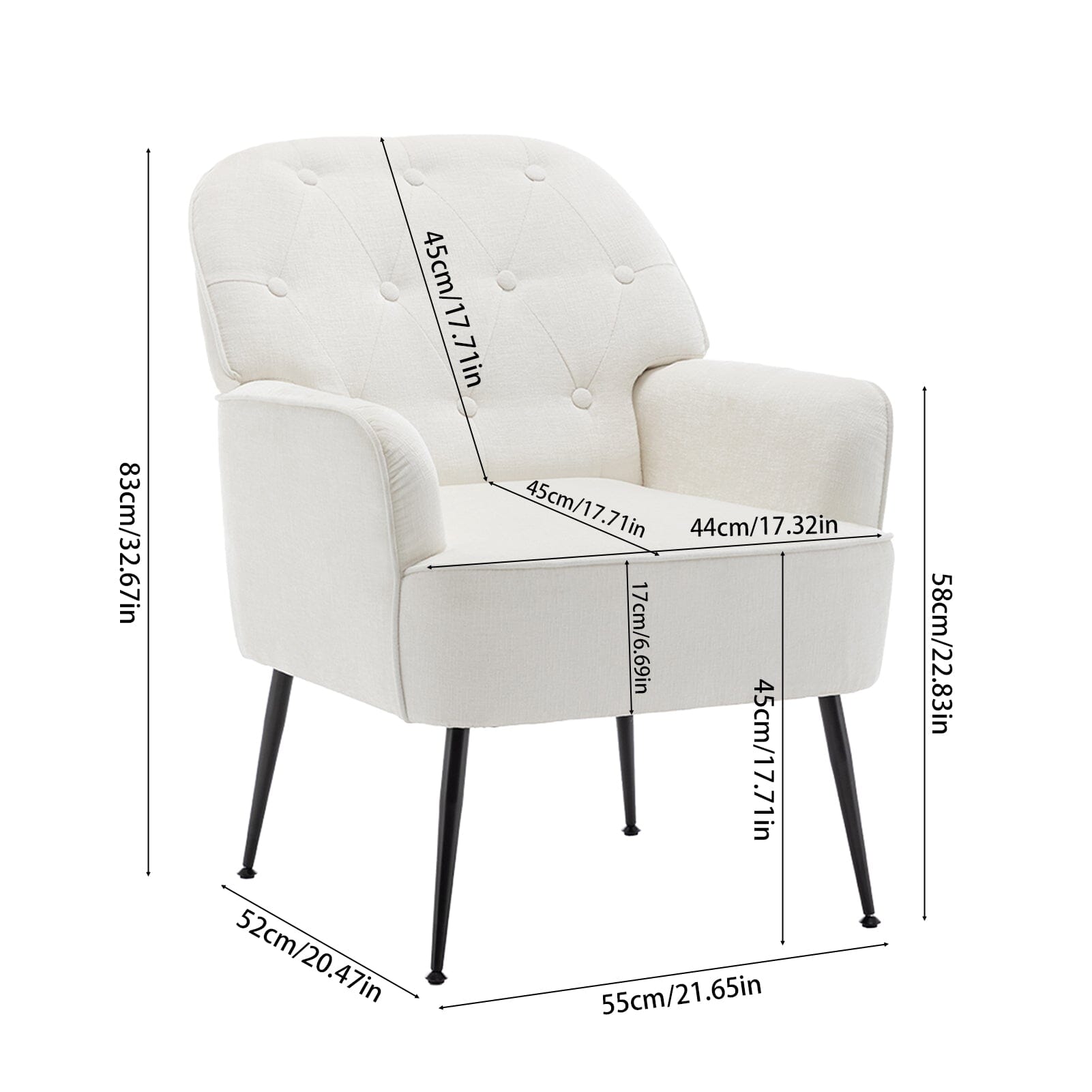 Chenille Accent Chair with Metal Legs & Quick Pin Assembly Living and Home 