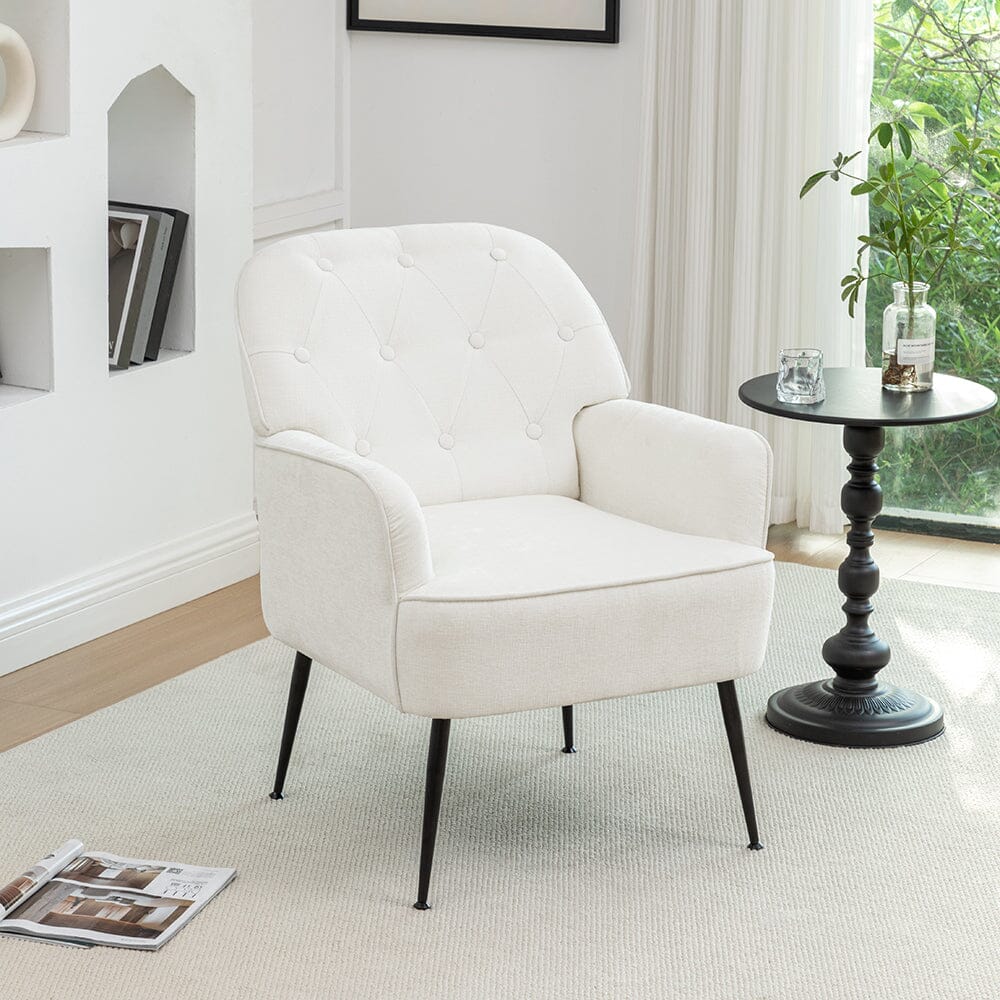 Chenille Accent Chair with Metal Legs & Quick Pin Assembly Living and Home Beige 