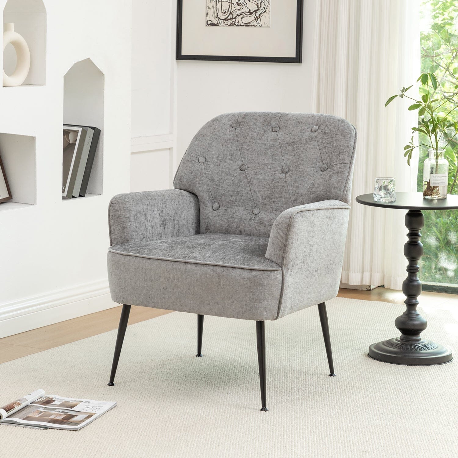 Chenille Accent Chair with Metal Legs & Quick Pin Assembly Living and Home 