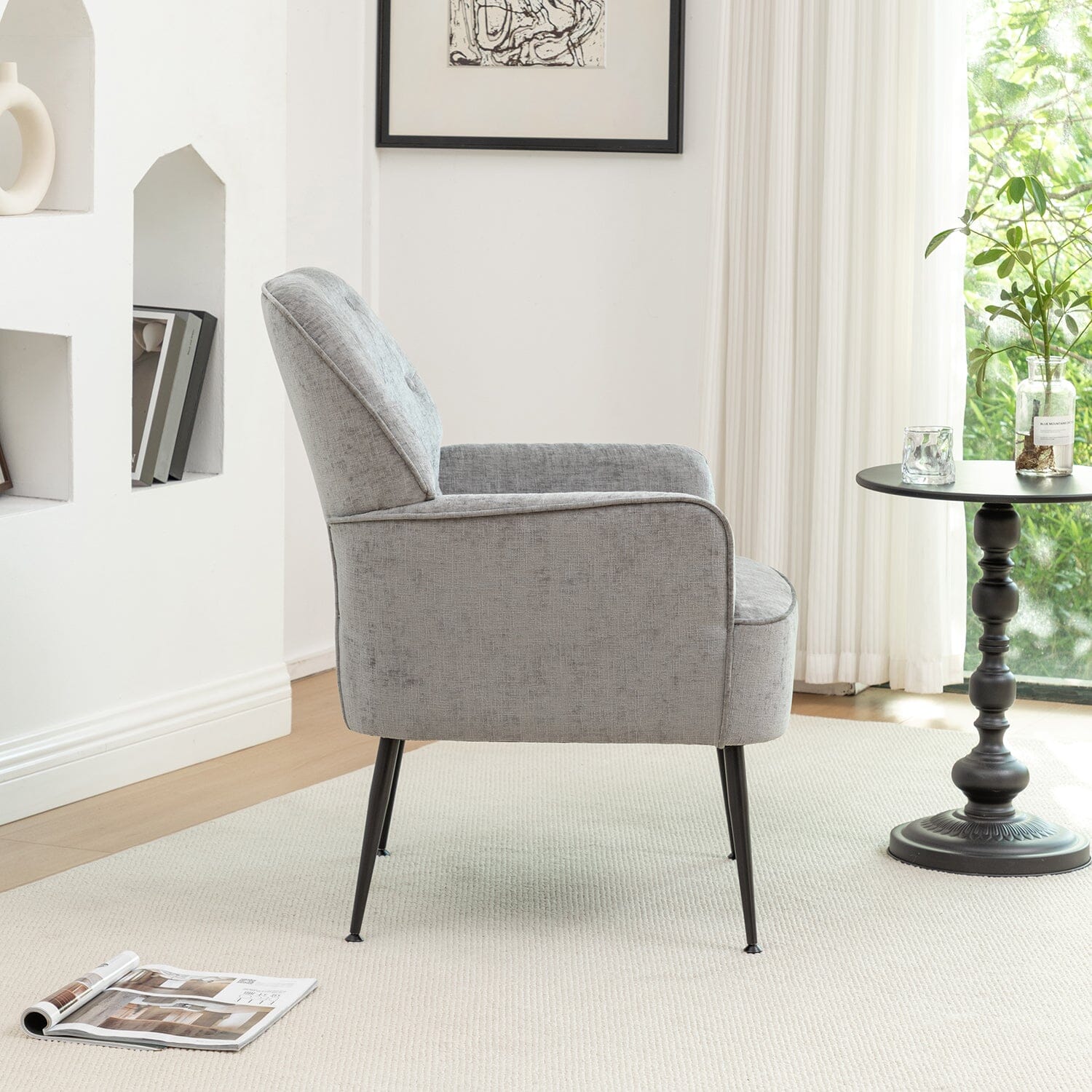 Chenille Accent Chair with Metal Legs & Quick Pin Assembly Living and Home 