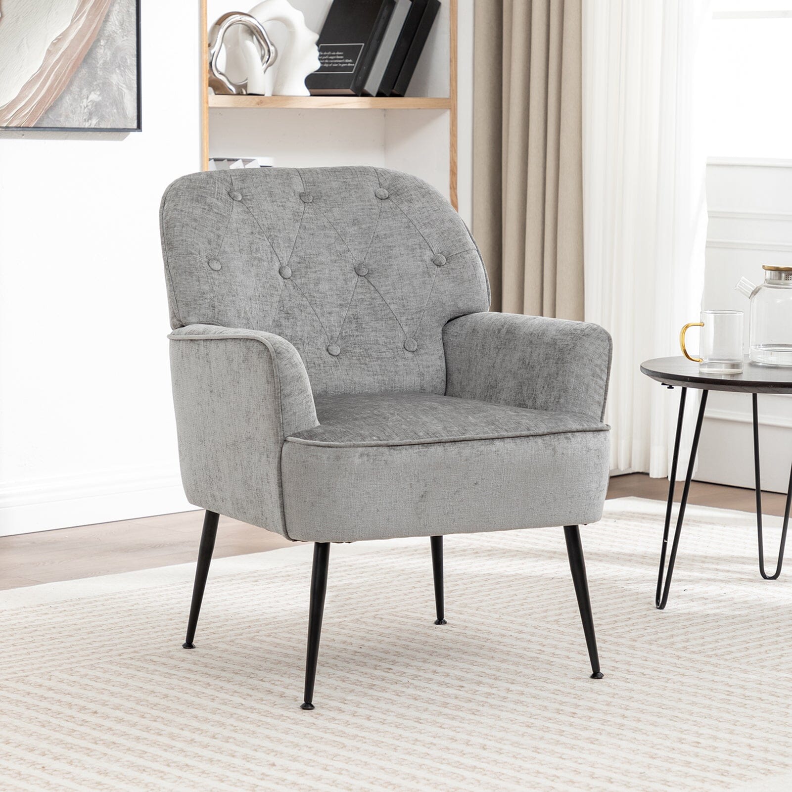 Chenille Accent Chair with Metal Legs & Quick Pin Assembly Living and Home 
