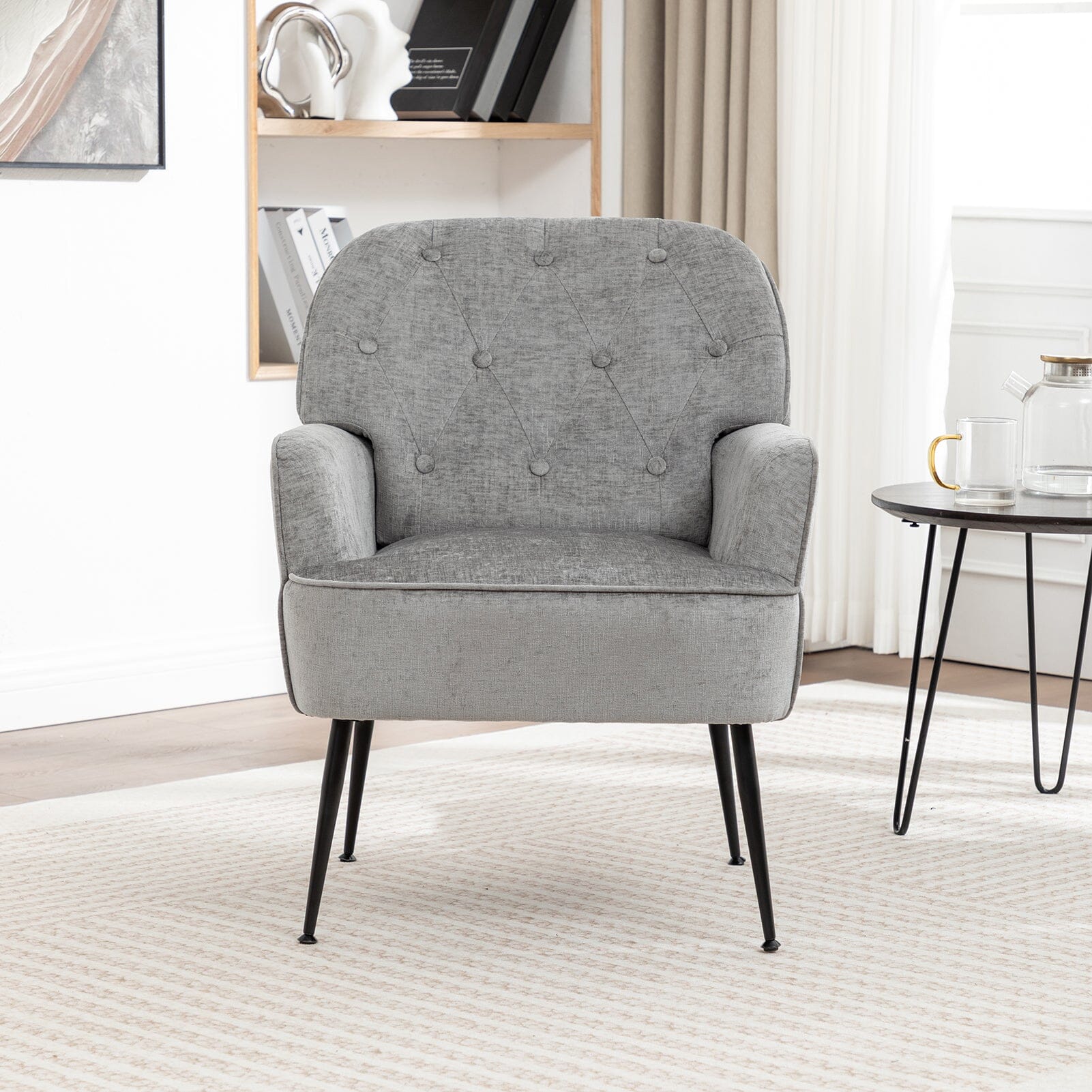 Chenille Accent Chair with Metal Legs & Quick Pin Assembly Living and Home 