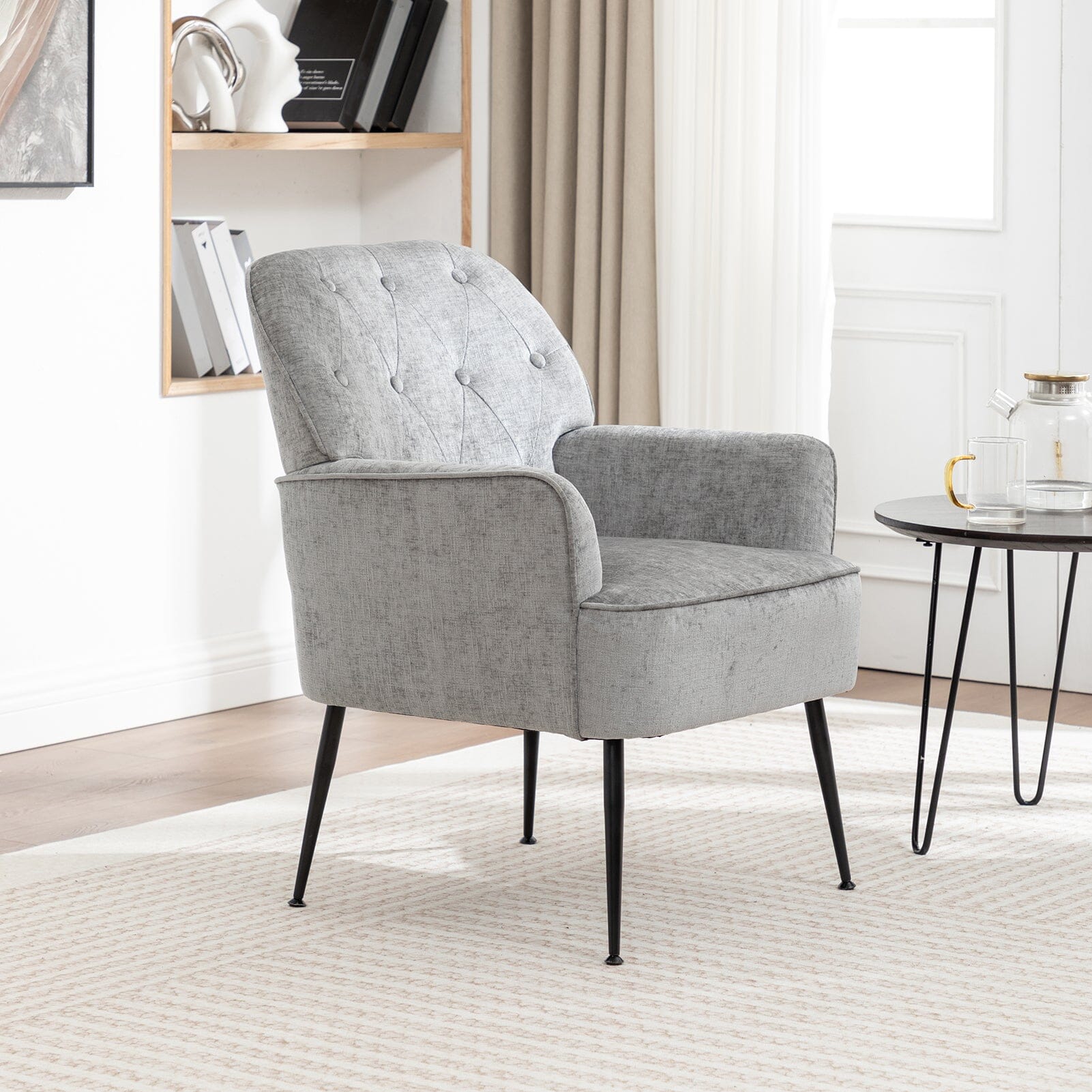 Chenille Accent Chair with Metal Legs & Quick Pin Assembly Living and Home 