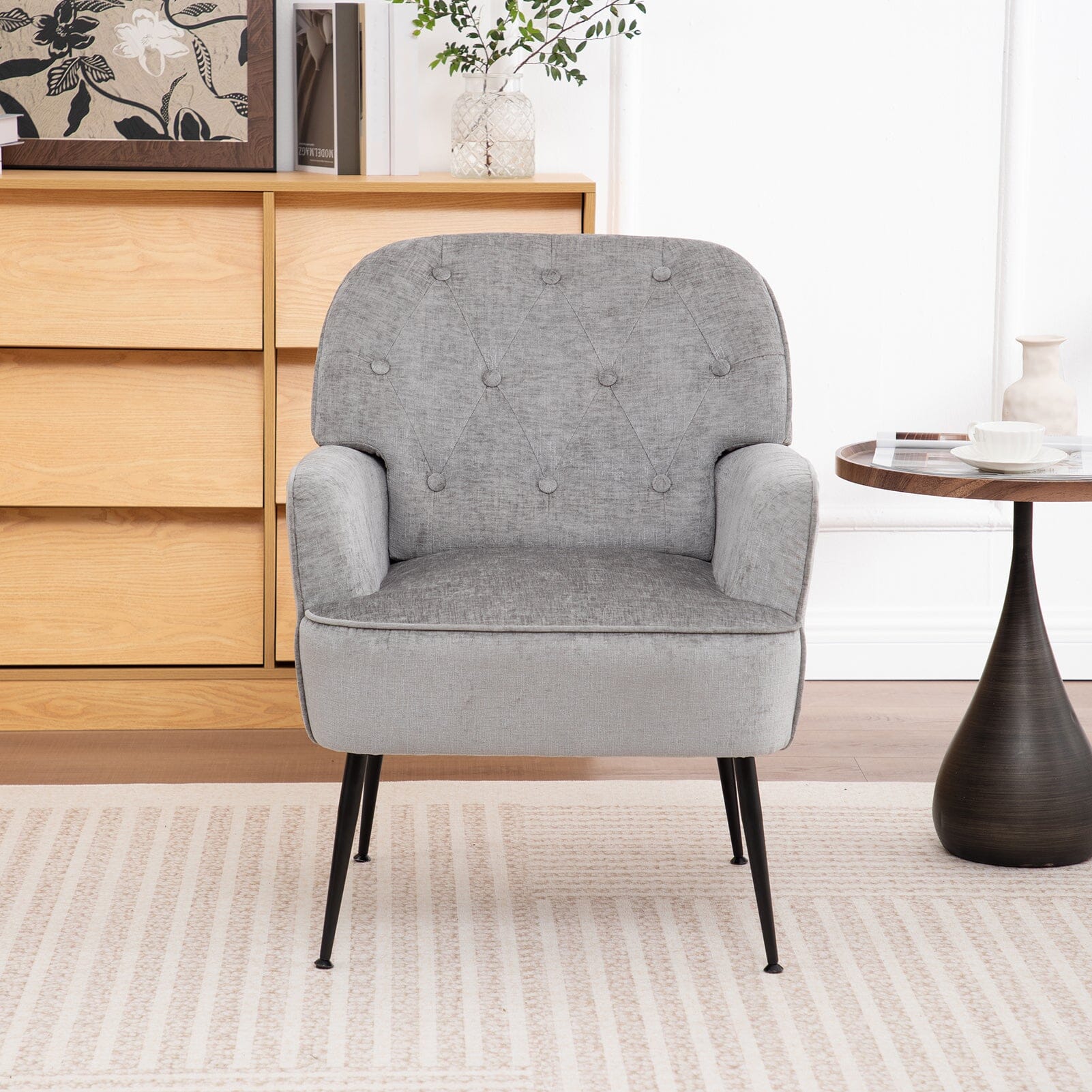 Chenille Accent Chair with Metal Legs & Quick Pin Assembly Living and Home 