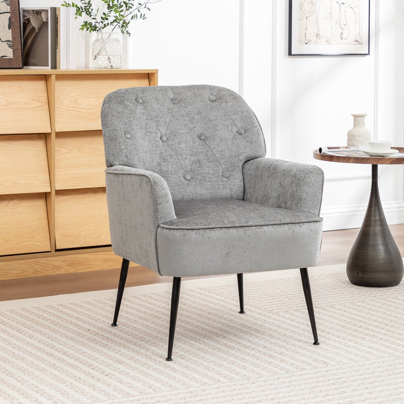Chenille Accent Chair with Metal Legs & Quick Pin Assembly Living and Home 