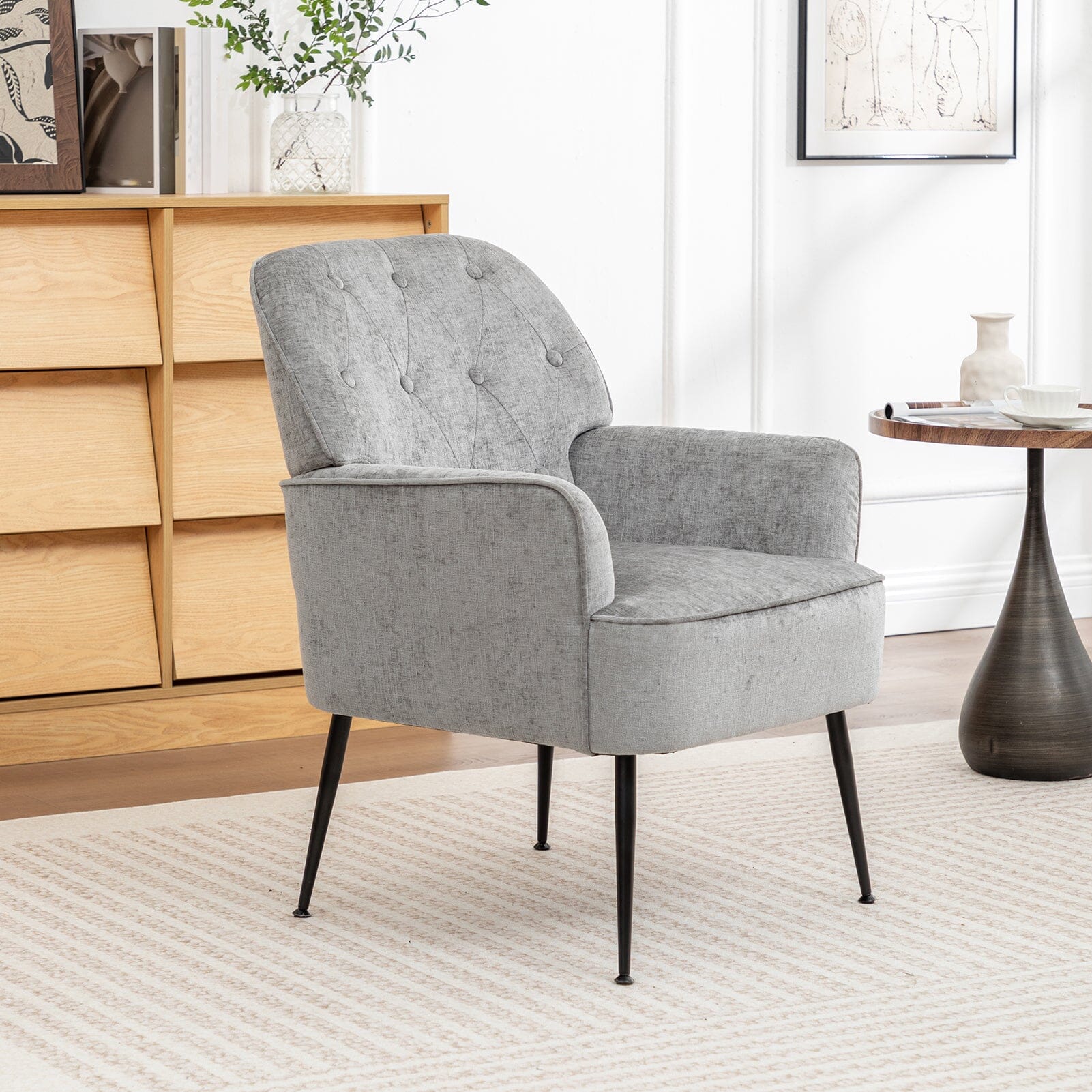 Chenille Accent Chair with Metal Legs & Quick Pin Assembly Living and Home 