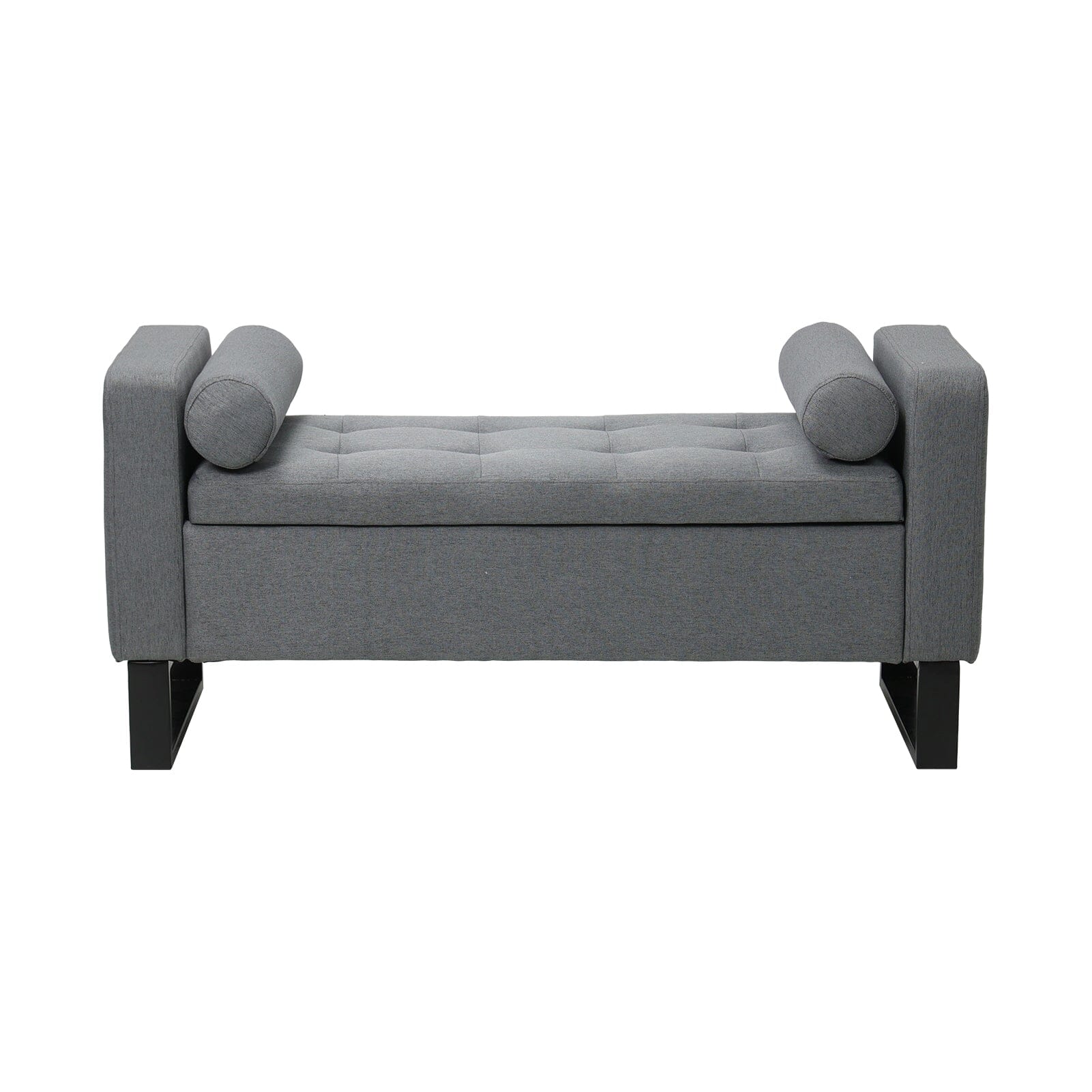 Grey Linen Storage Bench with Lift Up Seat and Iron Base Living and Home 