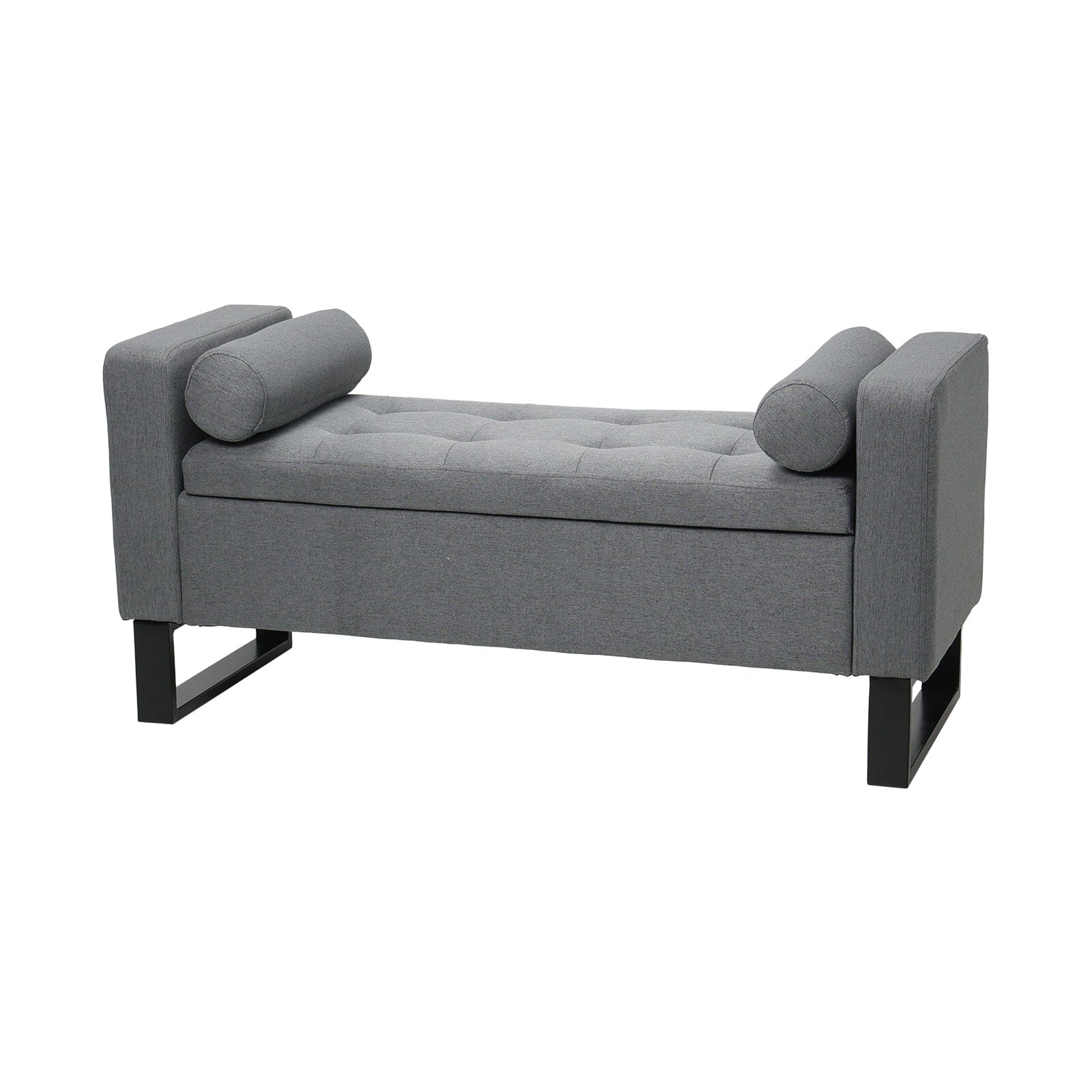 Grey Linen Storage Bench with Lift Up Seat and Iron Base Living and Home 