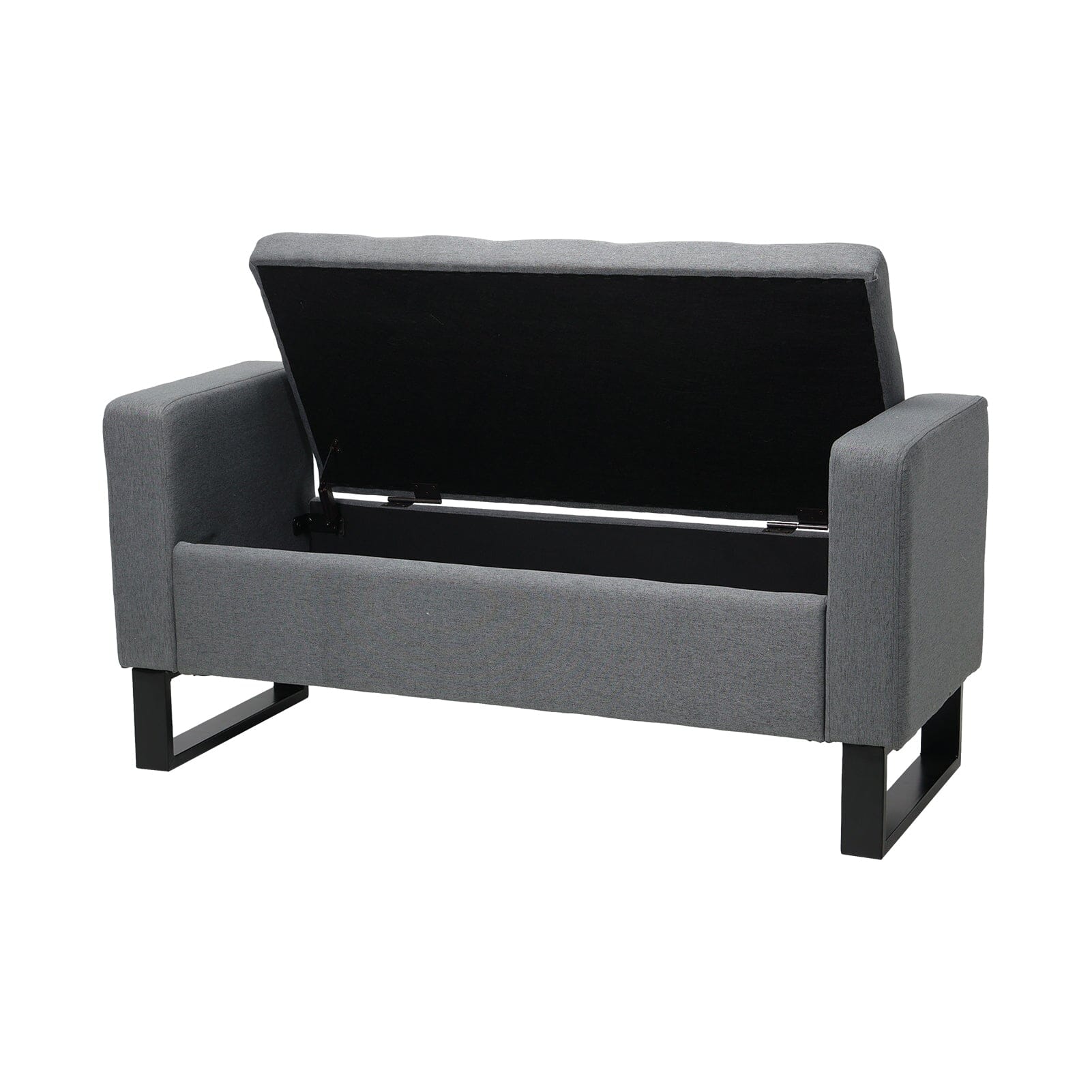 Grey Linen Storage Bench with Lift Up Seat and Iron Base Living and Home 