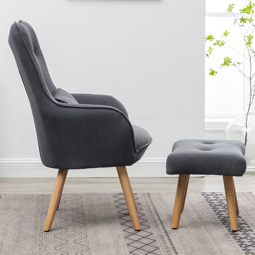 Scalloped Velvet Accent Chair with Ottoman & Button Tufting Living and Home 